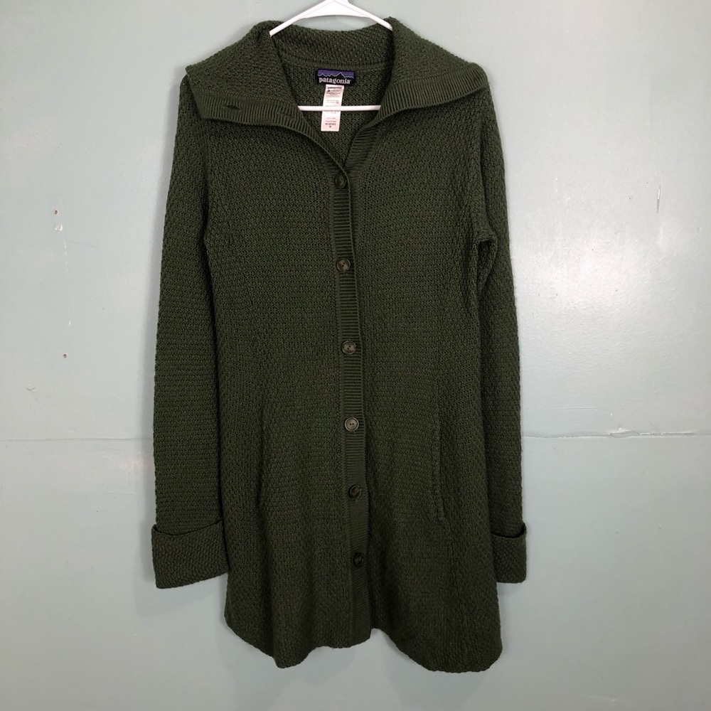 Patagonia Cardigan Button Up Sweater Green 100% Merino Wool Sz M